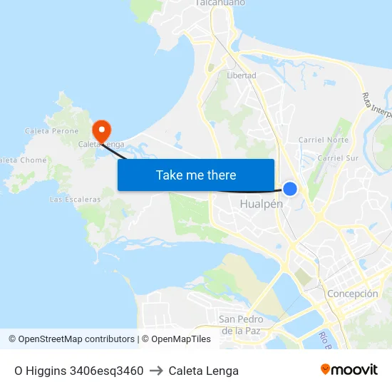 O Higgins  3406esq3460 to Caleta Lenga map