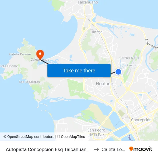 Autopista Concepcion Esq Talcahuano  7100 to Caleta Lenga map