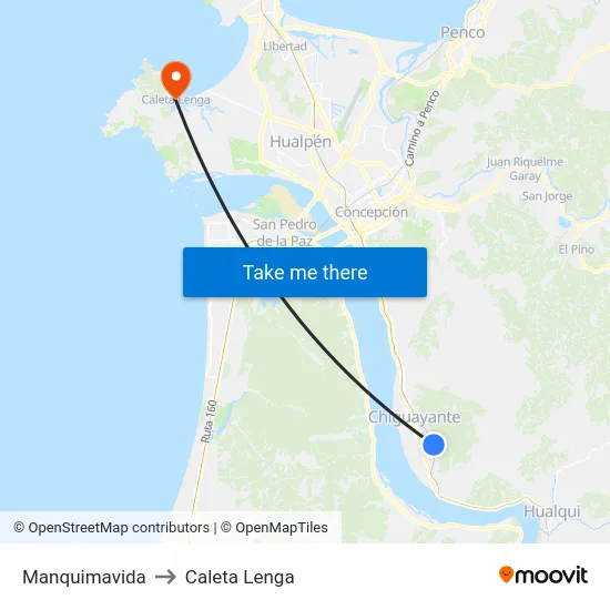 Manquimavida to Caleta Lenga map