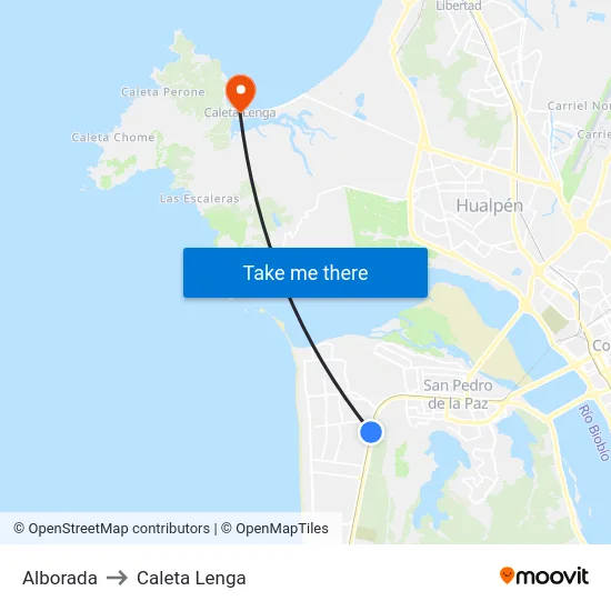 Alborada to Caleta Lenga map