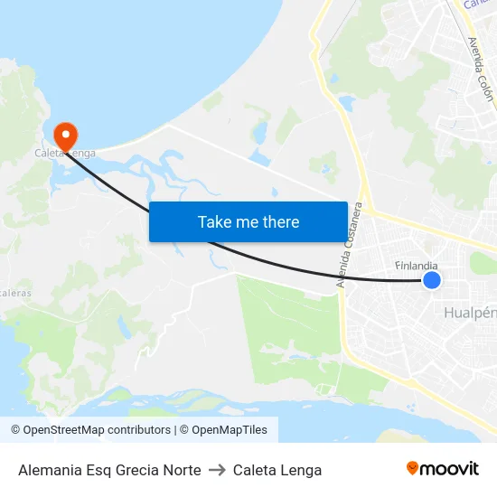 Alemania Esq Grecia Norte to Caleta Lenga map