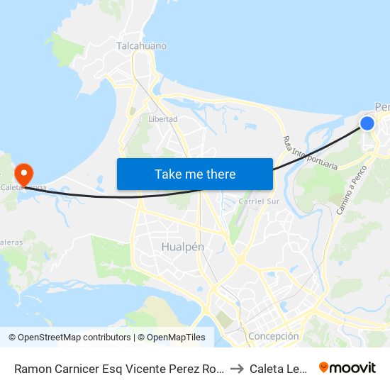 Ramon Carnicer Esq Vicente Perez Rosales to Caleta Lenga map