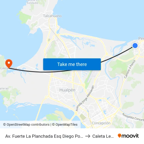 Av. Fuerte La Planchada Esq Diego Portales to Caleta Lenga map