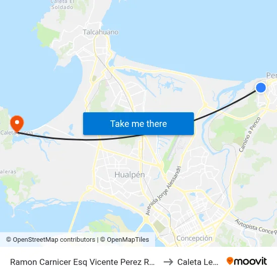 Ramon Carnicer Esq Vicente Perez Rosales to Caleta Lenga map