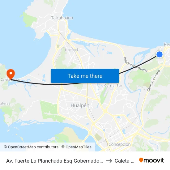 Av. Fuerte La Planchada Esq Gobernador Pedro De Osores to Caleta Lenga map