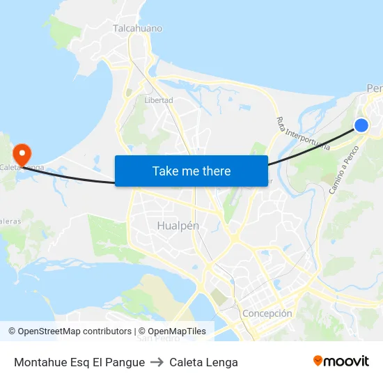 Montahue Esq El Pangue to Caleta Lenga map