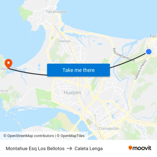 Montahue Esq Los Bellotos to Caleta Lenga map