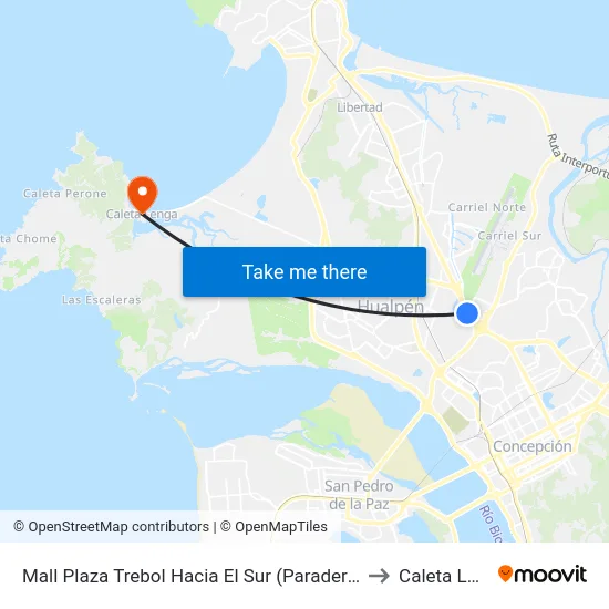 Mall Plaza Trebol  Hacia El Sur (Paradero Oriente) to Caleta Lenga map