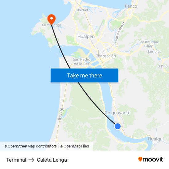 Terminal to Caleta Lenga map