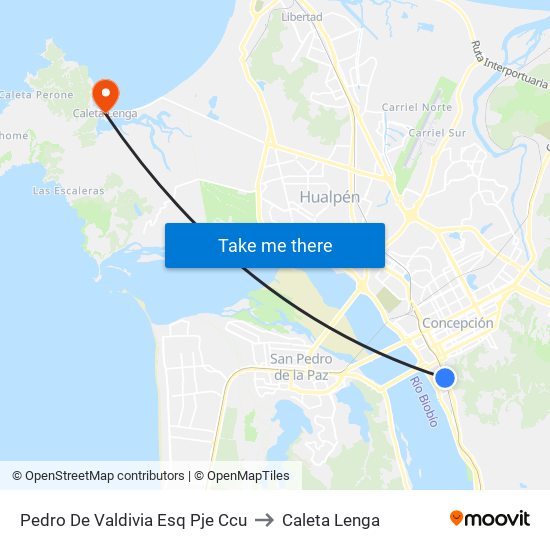 Pedro De Valdivia Esq Pje Ccu to Caleta Lenga map