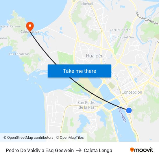 Pedro De Valdivia Esq Geswein to Caleta Lenga map