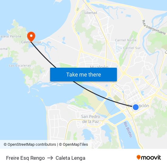 Freire Esq Rengo to Caleta Lenga map