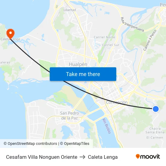Cesafam Villa Nonguen  Oriente to Caleta Lenga map