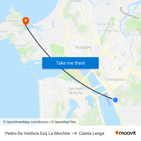 Pedro De Valdivia Esq La Mochita to Caleta Lenga map