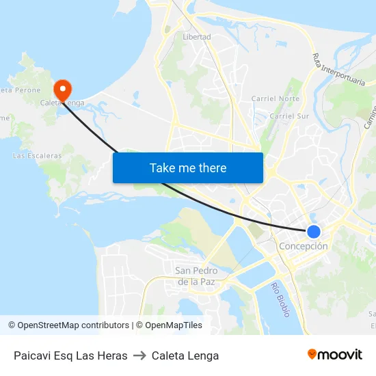Paicavi Esq Las Heras to Caleta Lenga map