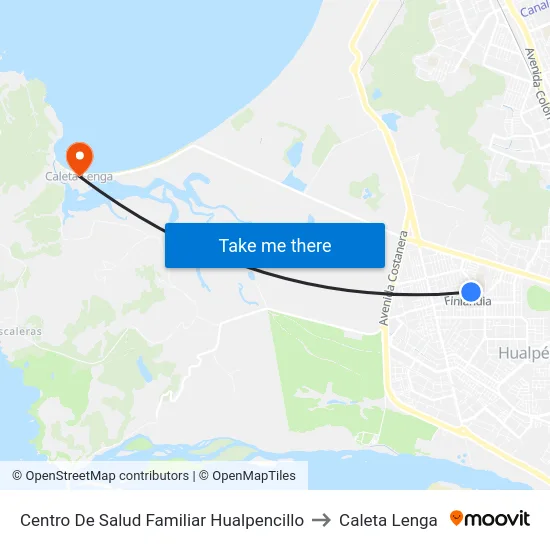 Centro De Salud Familiar Hualpencillo to Caleta Lenga map
