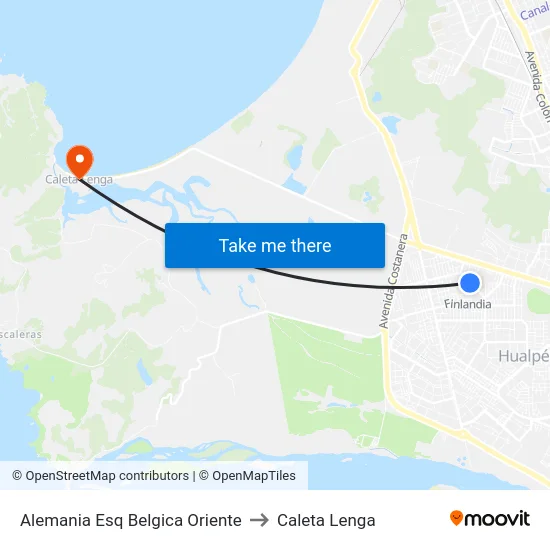 Alemania Esq Belgica  Oriente to Caleta Lenga map