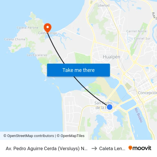 Av. Pedro Aguirre Cerda (Versluys)  Norte to Caleta Lenga map