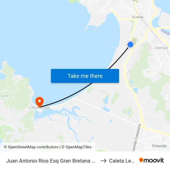 Juan Antonio Rios Esq Gran Bretana  Oriente to Caleta Lenga map
