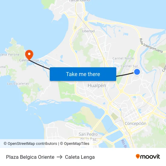 Plaza Belgica  Oriente to Caleta Lenga map