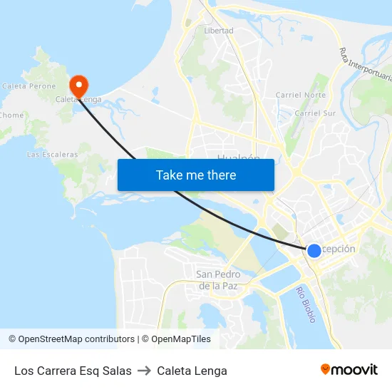 Los Carrera Esq Salas to Caleta Lenga map