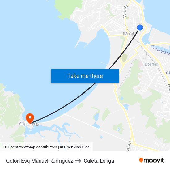 Colon Esq Manuel Rodriguez to Caleta Lenga map