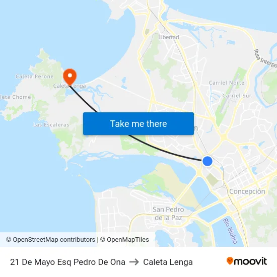 21 De Mayo Esq Pedro De Ona to Caleta Lenga map