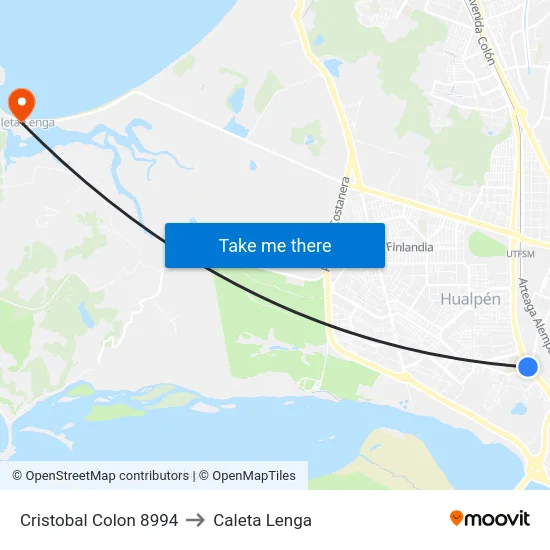 Cristobal Colon 8994 to Caleta Lenga map