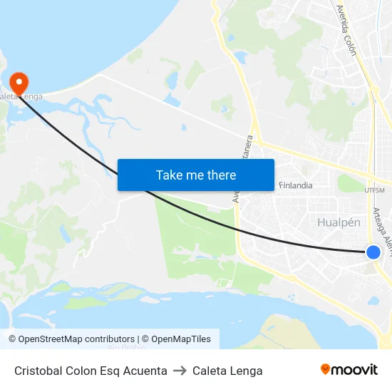 Cristobal Colon Esq Acuenta to Caleta Lenga map