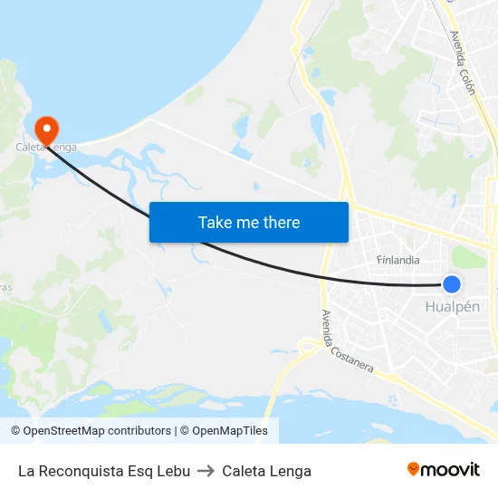 La Reconquista Esq Lebu to Caleta Lenga map