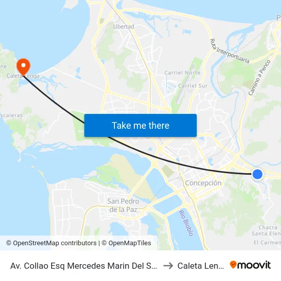 Av. Collao Esq Mercedes Marin Del Solar to Caleta Lenga map