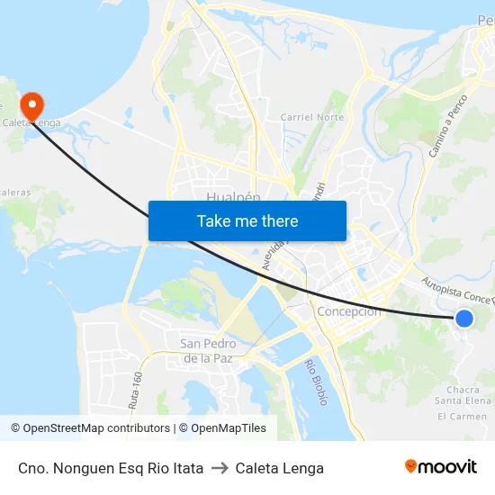 Cno. Nonguen Esq Rio Itata to Caleta Lenga map