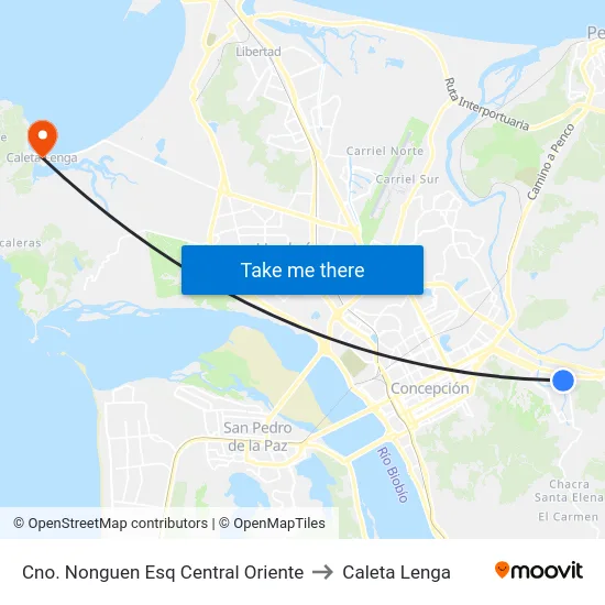 Cno. Nonguen Esq Central  Oriente to Caleta Lenga map