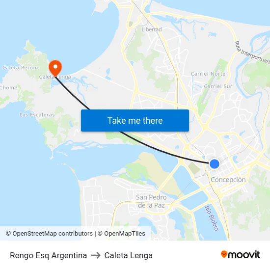 Rengo Esq Argentina to Caleta Lenga map