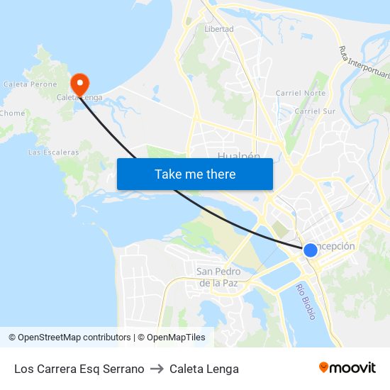 Los Carrera Esq Serrano to Caleta Lenga map