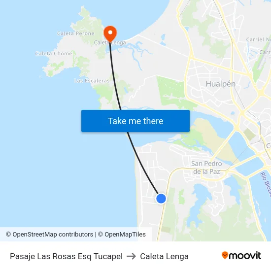 Pasaje Las Rosas Esq Tucapel to Caleta Lenga map