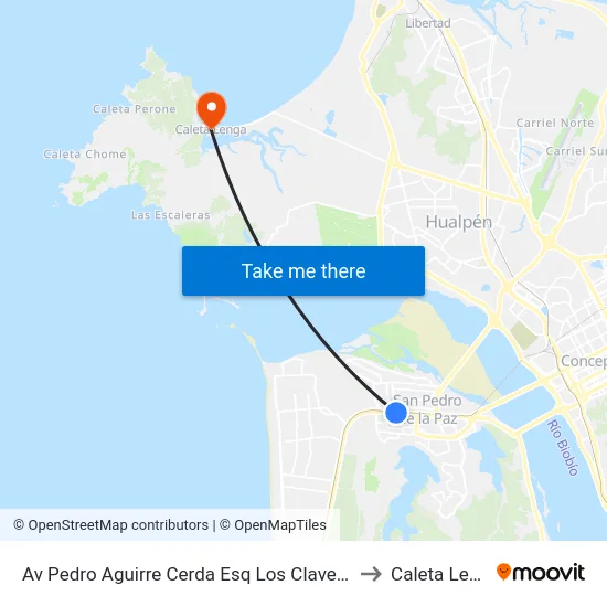 Av Pedro Aguirre Cerda Esq Los Claveles  Sur to Caleta Lenga map