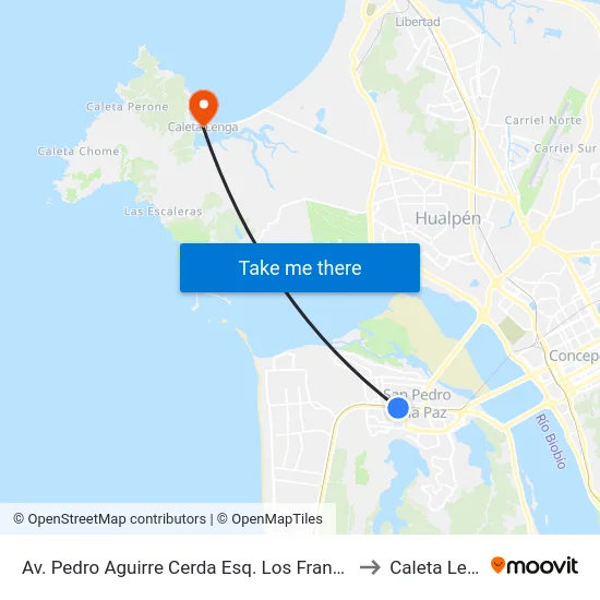 Av. Pedro Aguirre Cerda Esq. Los Franciscanos to Caleta Lenga map