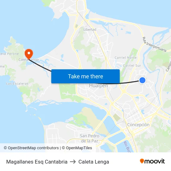 Magallanes Esq Cantabria to Caleta Lenga map