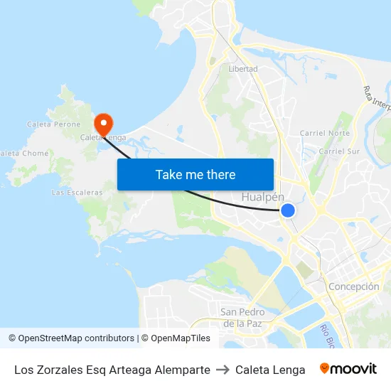 Los Zorzales Esq Arteaga Alemparte to Caleta Lenga map