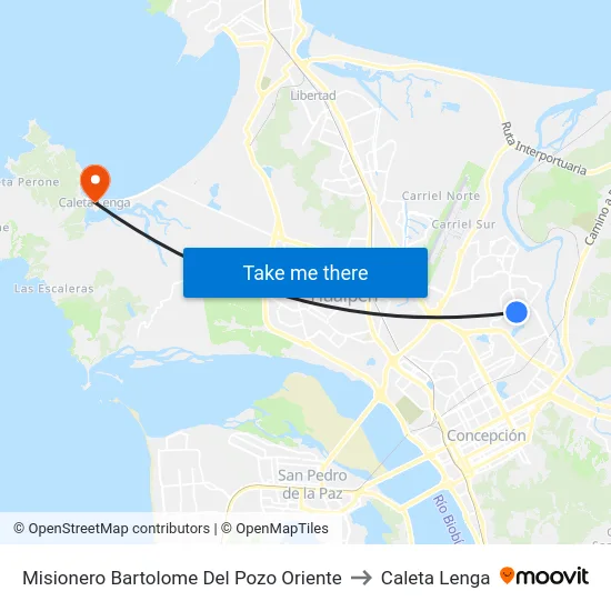 Misionero Bartolome Del Pozo  Oriente to Caleta Lenga map