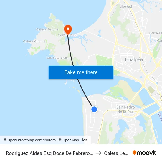 Rodriguez Aldea Esq Doce De Febrero  Norte to Caleta Lenga map