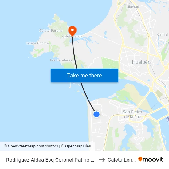 Rodriguez Aldea Esq Coronel Patino  Norte to Caleta Lenga map