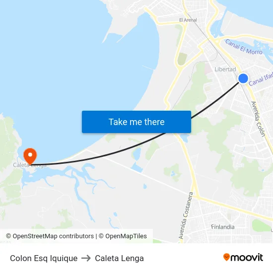 Colon Esq Iquique to Caleta Lenga map