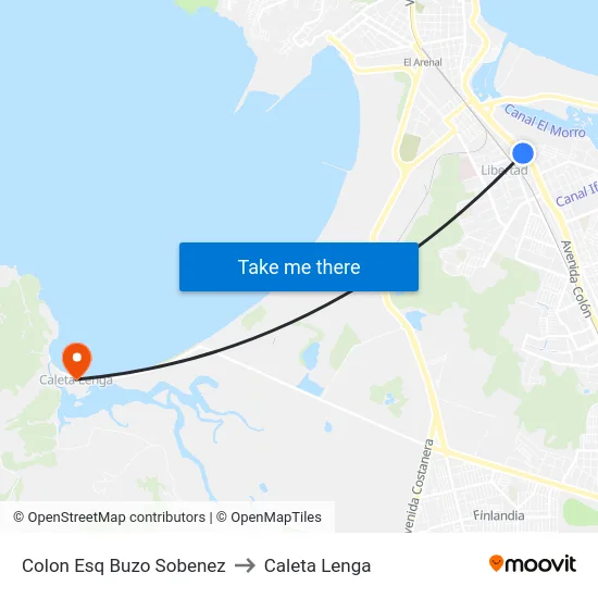 Colon Esq Buzo Sobenez to Caleta Lenga map