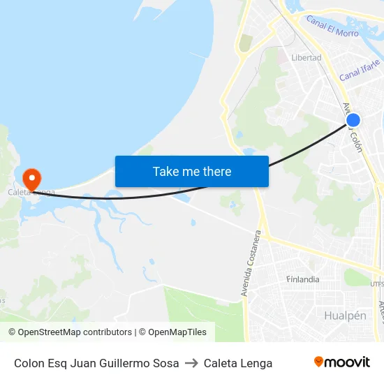 Colon Esq Juan Guillermo Sosa to Caleta Lenga map