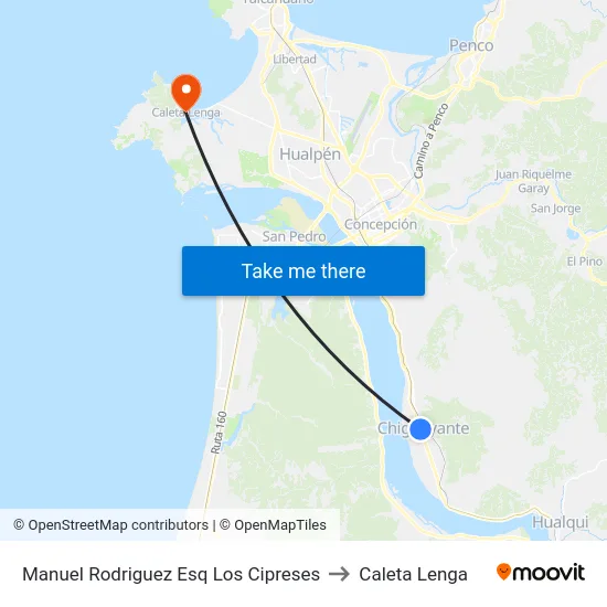Manuel Rodriguez Esq Los Cipreses to Caleta Lenga map
