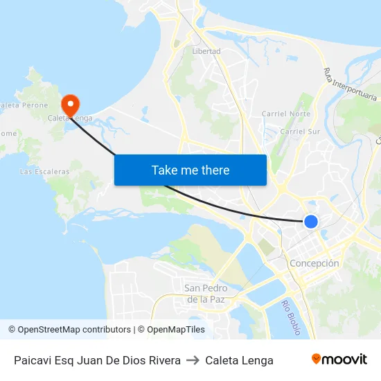 Paicavi Esq Juan De Dios Rivera to Caleta Lenga map