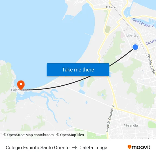 Colegio Espiritu Santo  Oriente to Caleta Lenga map