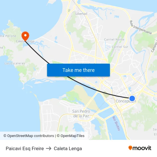 Paicavi Esq Freire to Caleta Lenga map